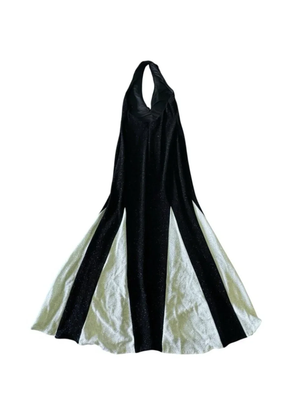 Maxi Halter Dress Women's 10 Black White Sparkly Stretchy Cruella Vintage - Picture 11 of 16